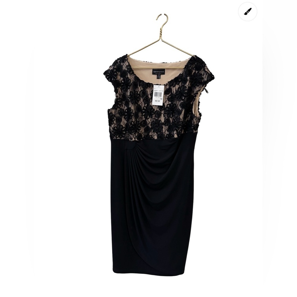 Elegant Black and Tan Lace Midi Special‎ Occasion Dress 16W